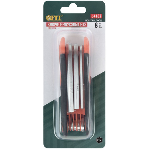 Ключи шестигранные HEX CrV 8 шт.( 1,5-8 мм ) складные, прорезиненный держатель