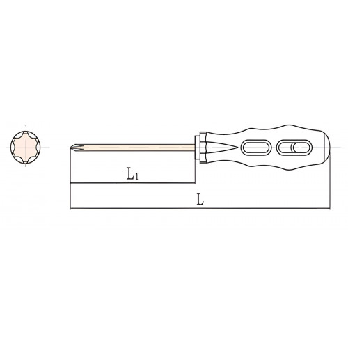 Отвертка Torx Т30*150 мм (общ.265мм) искробезопасный сплав BeCu 264A-1010, HORTZ