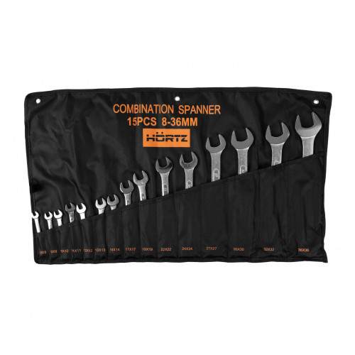Набор ключей гаечных комбинированных 15 шт. (8-36) хромированных HORTZ