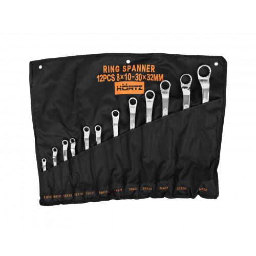 Набор ключей накидных двусторонних 12 шт. (8-32) хромированных HORTZ