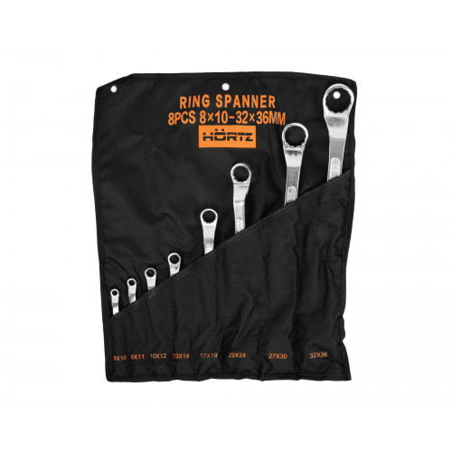 Набор ключей накидных двусторонних 8 шт. (8-36) хромированных HORTZ