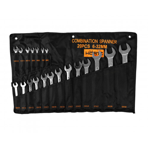 Набор ключей гаечных комбинированных 20 шт. (6-32) хромированных HORTZ