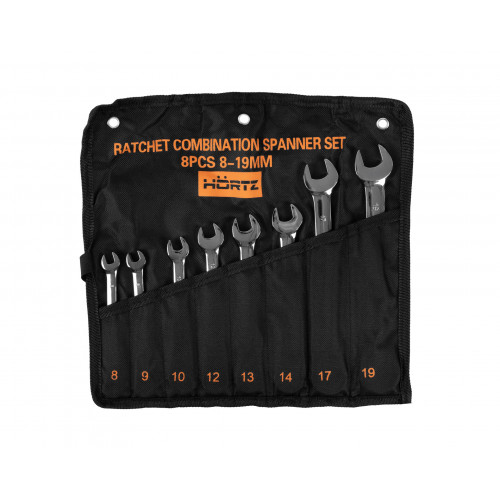 Набор ключей комбинированных трещоточных 8 шт. (8-19) хромированных HORTZ