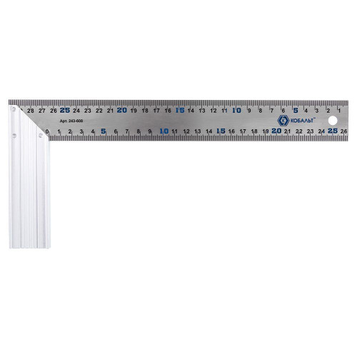 Угольник КОБАЛЬТ столярный 300 мм, нерж.сталь , алюминиевое основание