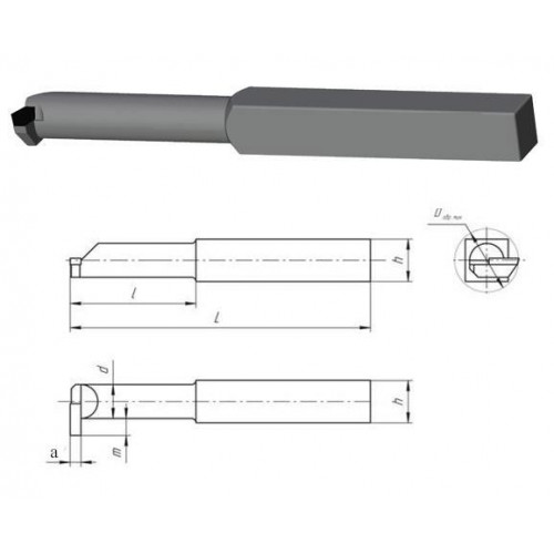 Резец Канавочный внутренний 16х16х170 ВК8 а=4, m=8