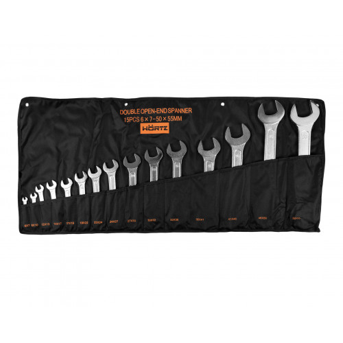 Набор ключей гаечных (рожковых) двусторонних 15шт. (6-55) хромированных HORTZ