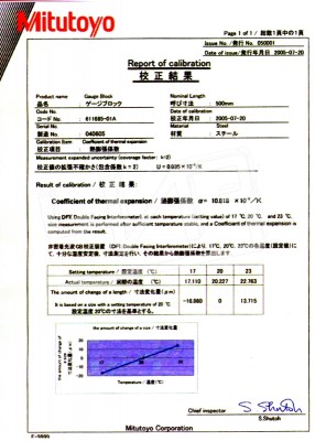 Мера длины 100 мм с сертификатом калибровки 611681-01B Mitutoyo