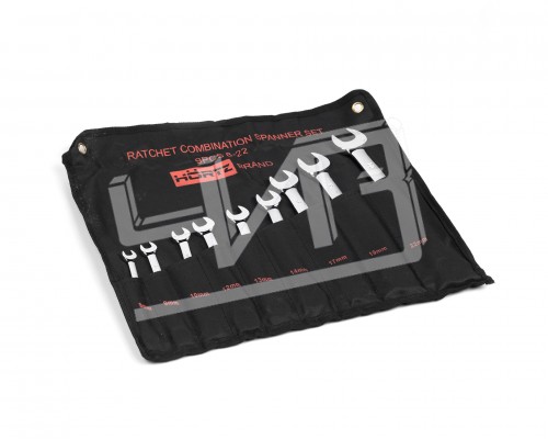 Набор ключей комб.трещот.  9шт. (8-22) хромированныйHORTZ